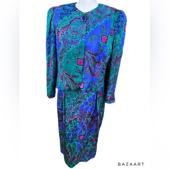 🔥🔥Anne Crimmins UMI Collections Jacket Skirt Set Womens Size 14 100% Silk - Picture 1 of 4